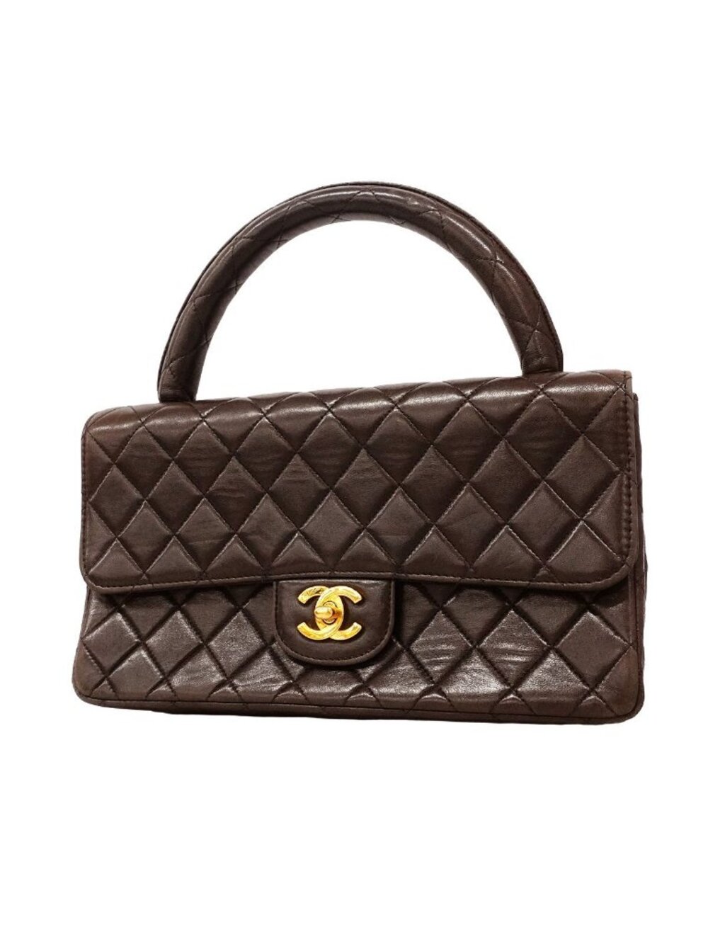 Chanel Handbag Quilted Parent Child Bag Lambskin Black Gold